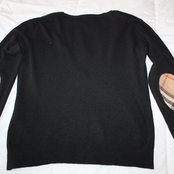 BURBERRY LONDON BLACK CARDIGAN WITH NOVA CHECK ELBOW PATCH SIZE S - Picture 8 of 9